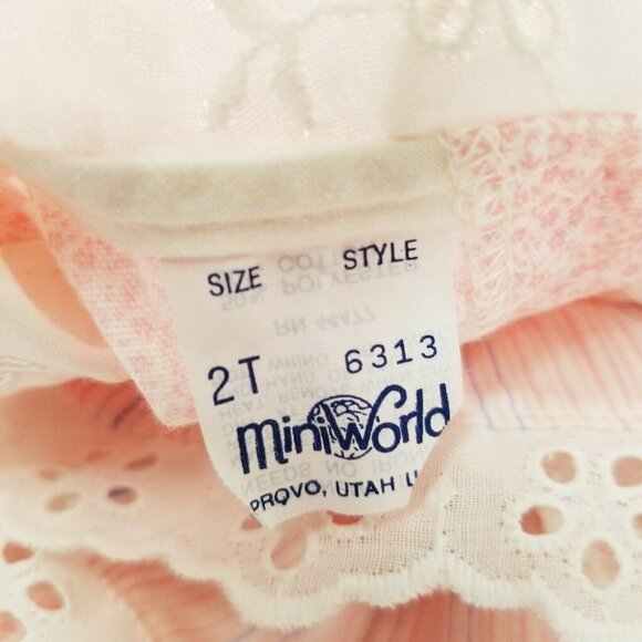Mini World 2T Pink Stripe Dress Vintage Eyelet Lace 4T Pinafore Prairie Floral - Picture 7 of 8